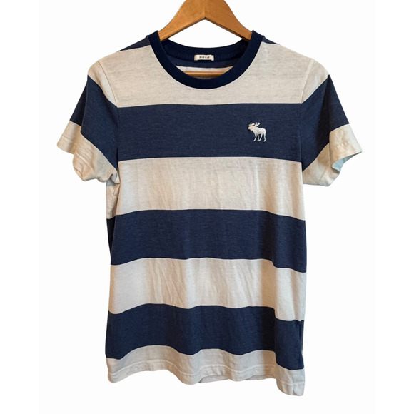 Y2K Abercrombie & Fitch Muscle Fit Rugby Shirt Mens M Striped Moose Logo Preppy - Picture 1 of 9